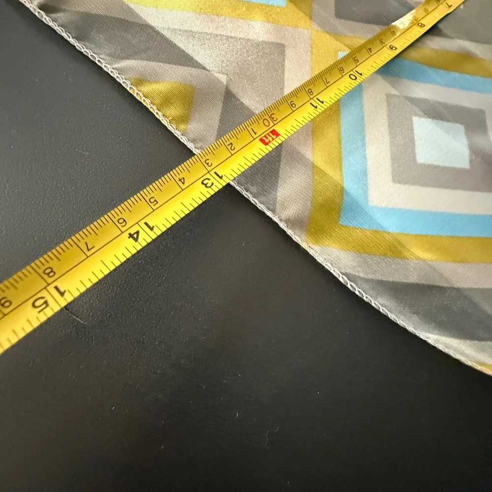 Vintage Geometric and‎ Floral Silk Scarf Set Blue Yellow Grey Rectangular